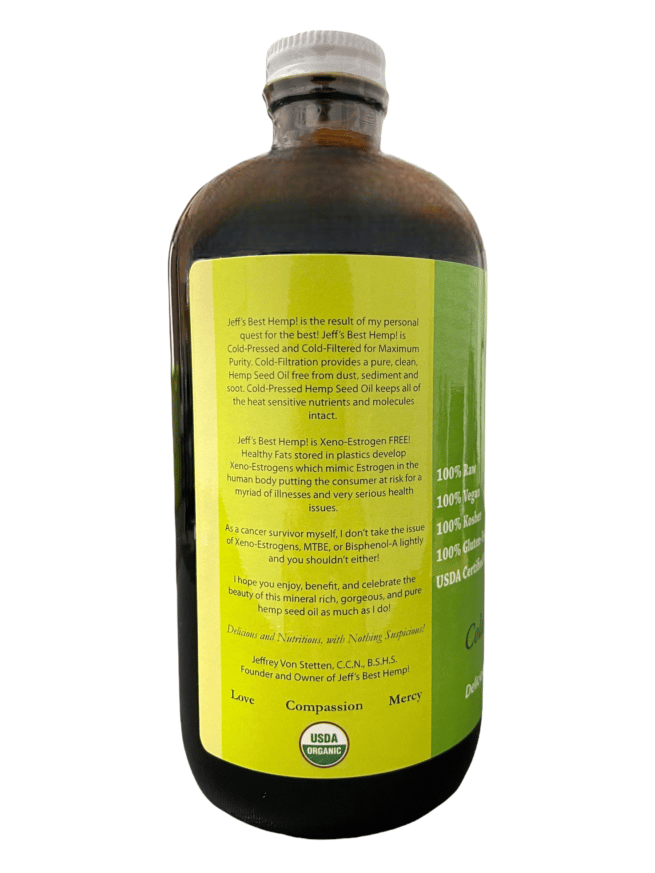raw organic cold filtered hemp seed oil nutrition panel